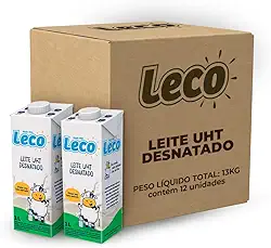 Pack 12 Unidades Leite UHT Desnatado Leco Caixa com Tampa 1l