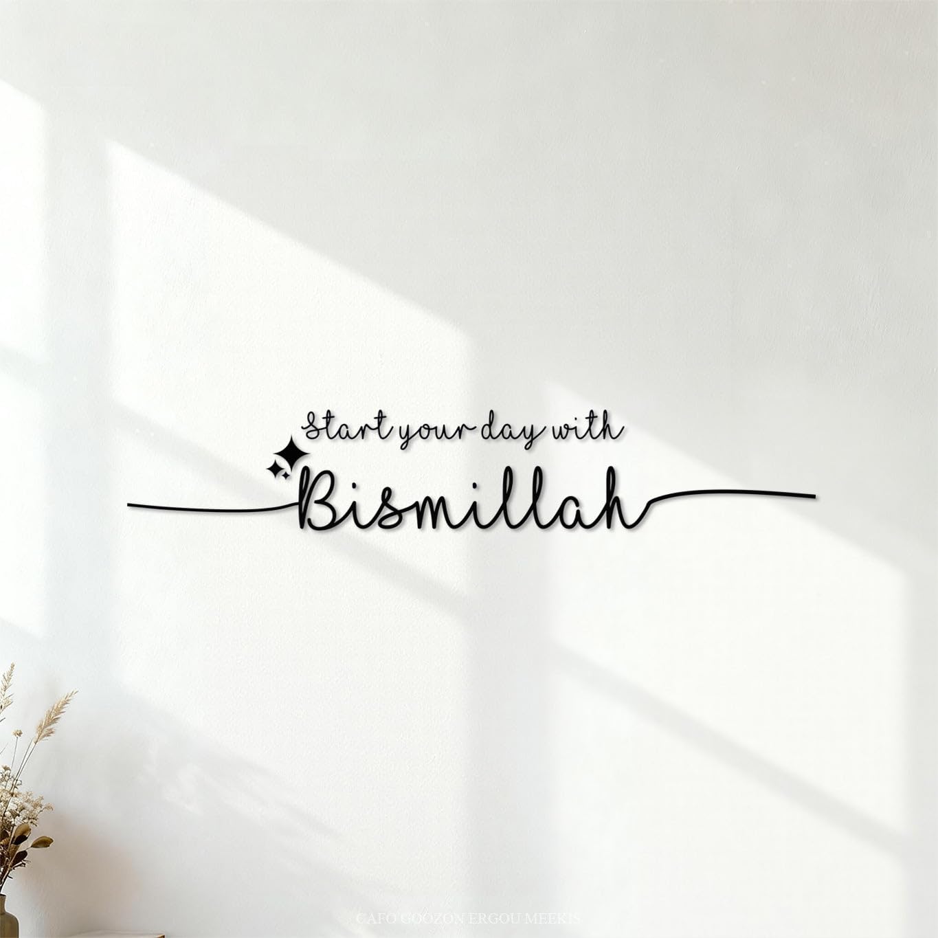 Ergou Stickerdecal-83678 Start Your Day With Bismillah Design Bismillah Quotes Motivational Banner Design Wall Stickers Paster Paper 16X90.9cm Personalized Customization Black