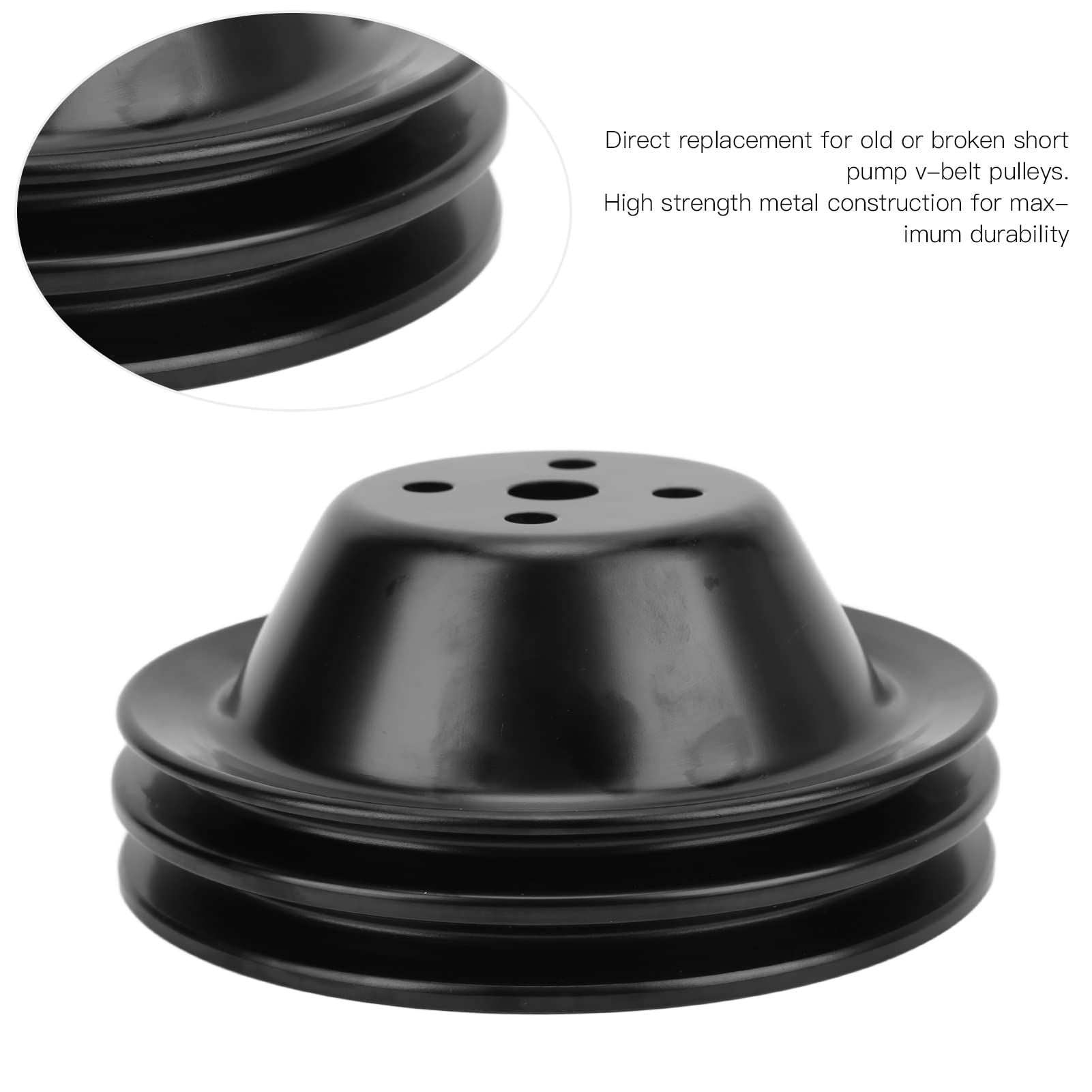 Krótkie koło pasowe do pompy wodnej, podwójny rowek, zamiennik metalu o wysokiej wytrzymałości do silnika SBC 262 327 400 i SMALL Block V8 GEN I, czarne