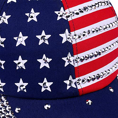 Image of Patriotic American Flag Baseball Cap USA Sparkle Hat for Men Women Summer Sun Cap