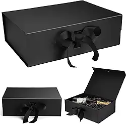 Caixa FlexBox Rígida de Papel com Imã e Cetim para Presente - Y338 (Preto, 28x20x9cm)