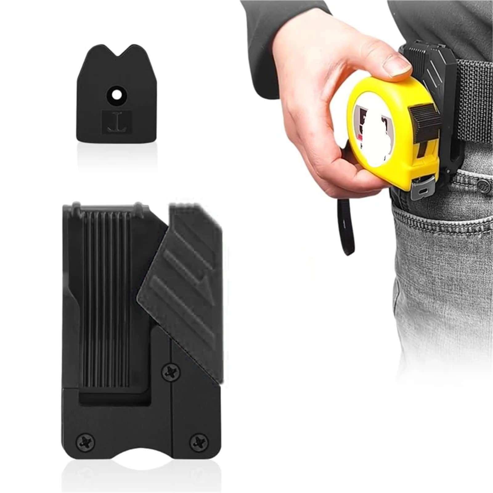 Soporte de llave martillo con hebilla liberación rápida, herramienta eléctrica, organizador cinturón, Clip cinta métrica, 5 uds(Yellow Black A)