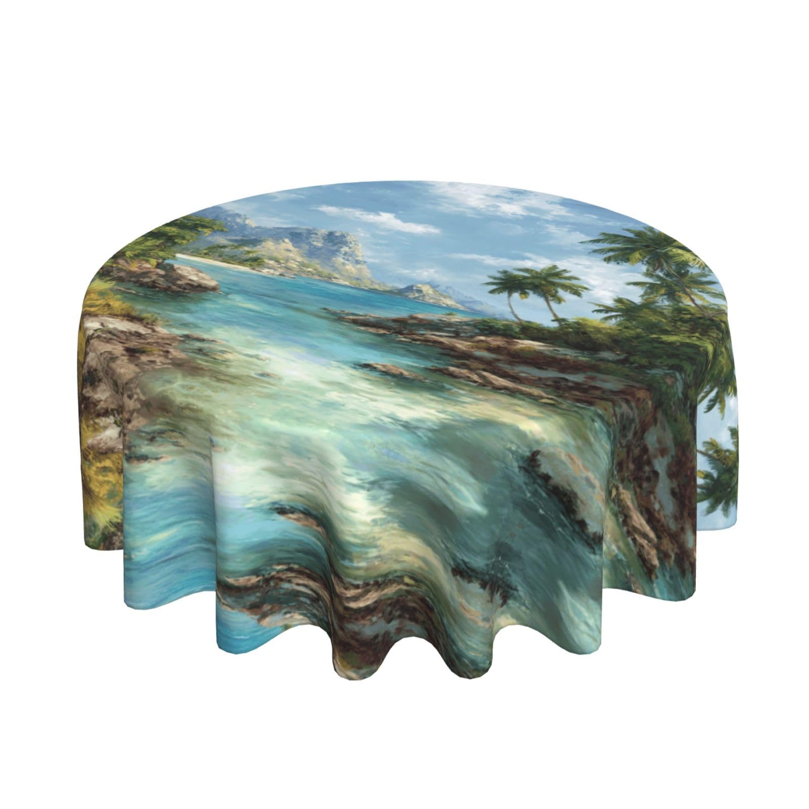 ESNAIUVCD tropical scenery print Round Tablecloth Waterproof Washable Wipeable Resistant Polyester Circular Table Cover for Dining Room Kitchen Indoor Outside 60"