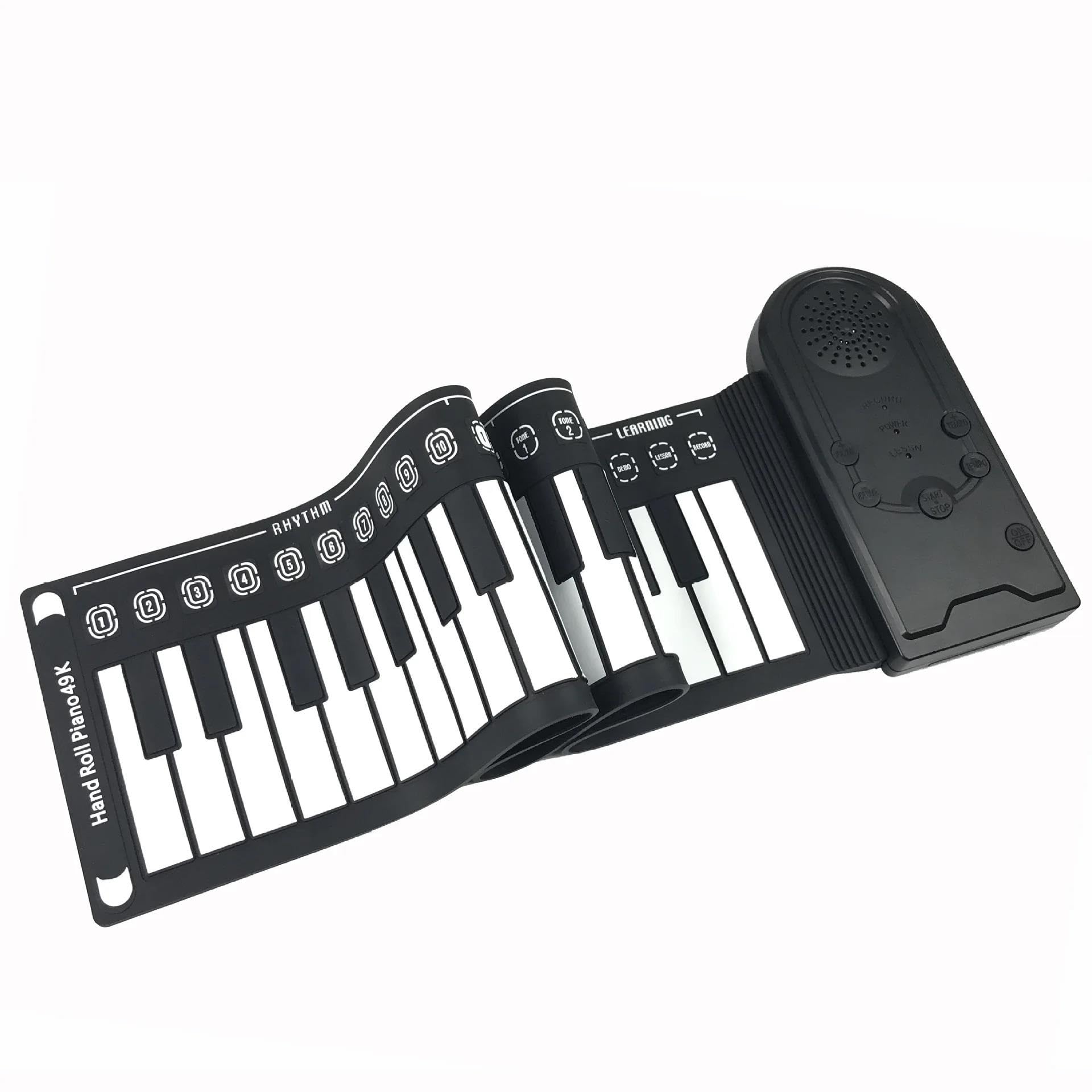 Pianino Elektroniczne Elektroniczne Pianino Dla Początkujących 49 Klawiszy Zwijana Klawiatura Silikonowa Przenośna Składana(Black)