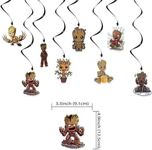 Miniatura 3 de Decoraciones de cumpleaños de Groot de dibujos animados Groot decoraciones de fiesta y espirales colgantes para niños, niños y niñas, suministros de