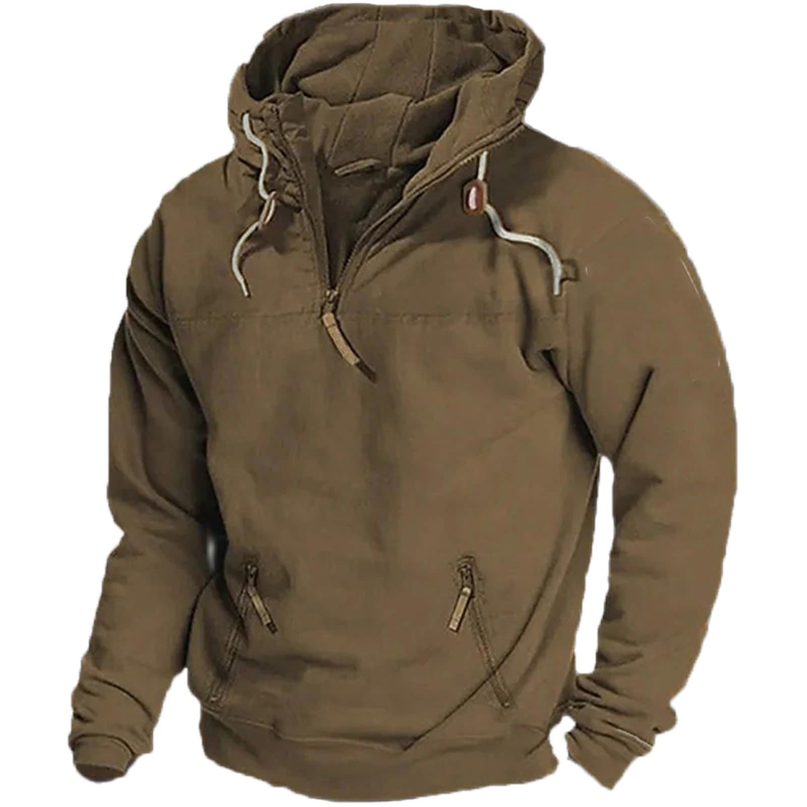 Generico Felpa Cappuccio Uomo - Felpa Oversize Autunno Inverno Mezza Cerniera con Cappuccio Maglione Pullover Ampio Comodo