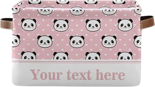 Cesta de almacenamiento rectangular con diseño de panda de dibujos animados, caja de almacenamiento plegable con asas de cuero, estantes, cesta