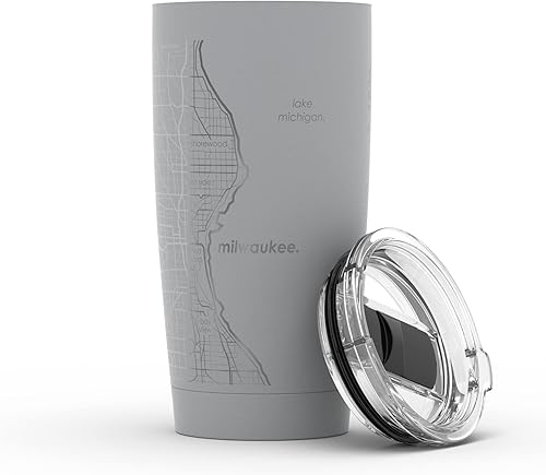 Vista 474 de Well Told Vaso de café aislado con diseño de mapa de Nueva York grabado, taza de acero inoxidable grabada (20 onzas, negro) con aislamiento de mapa