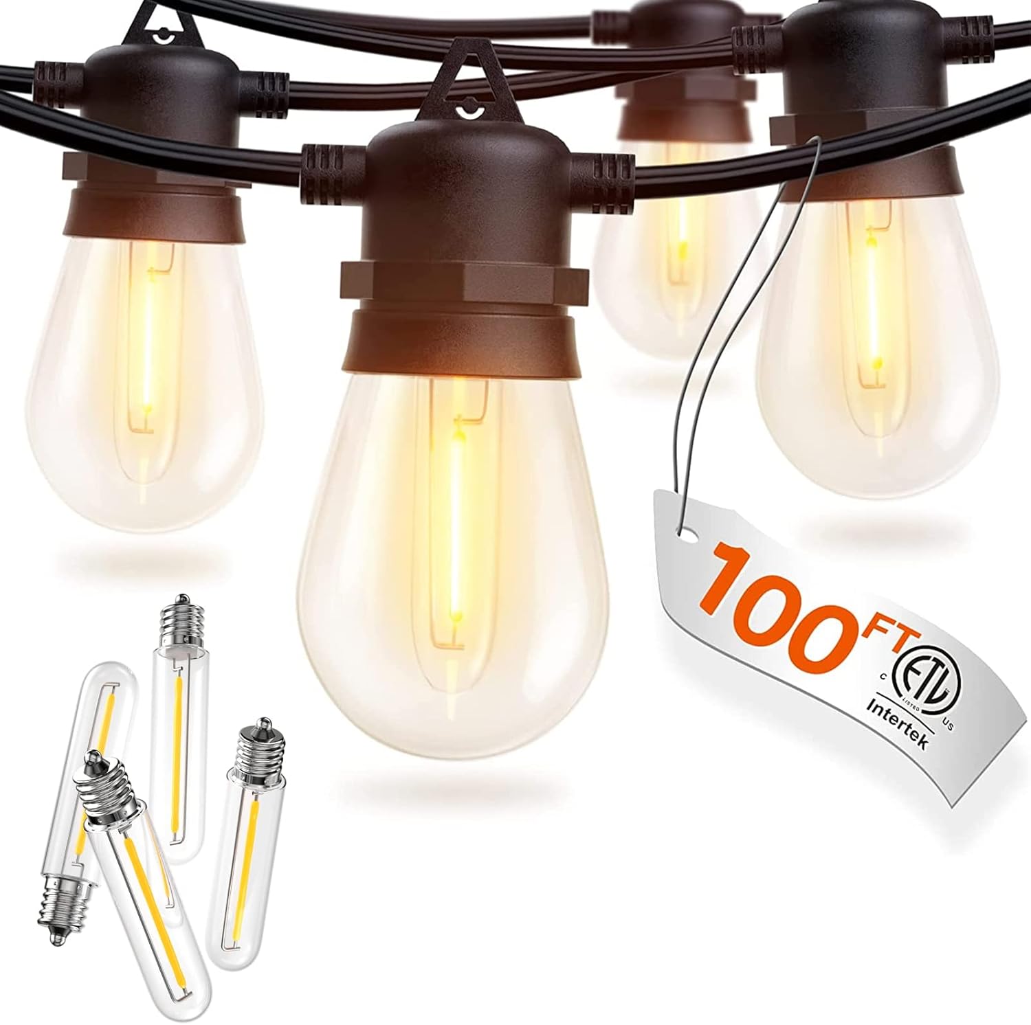 addlon 100FT LED Outdoor String Lights with Replacement Bulbs