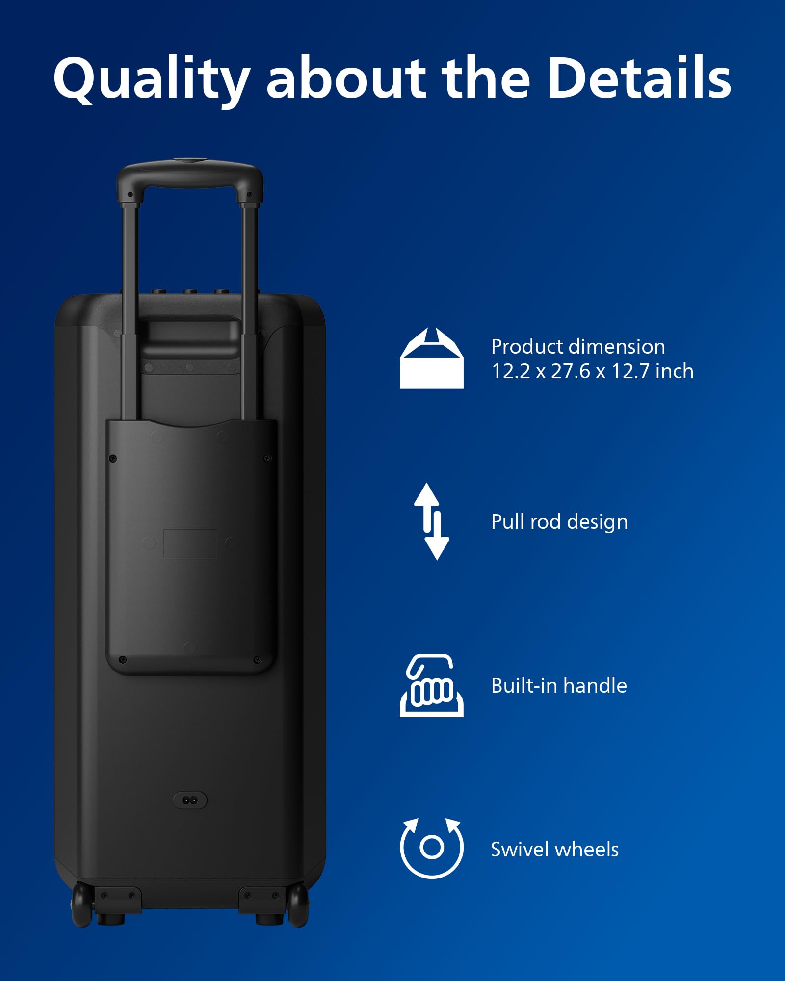 Philips X5206 bluetooth party speaker, portable with wheels, exciting light show, karaoke machine with microphone and Guitar Input, powerful bass & subwoofer, long playtime, perfect for outdoor events