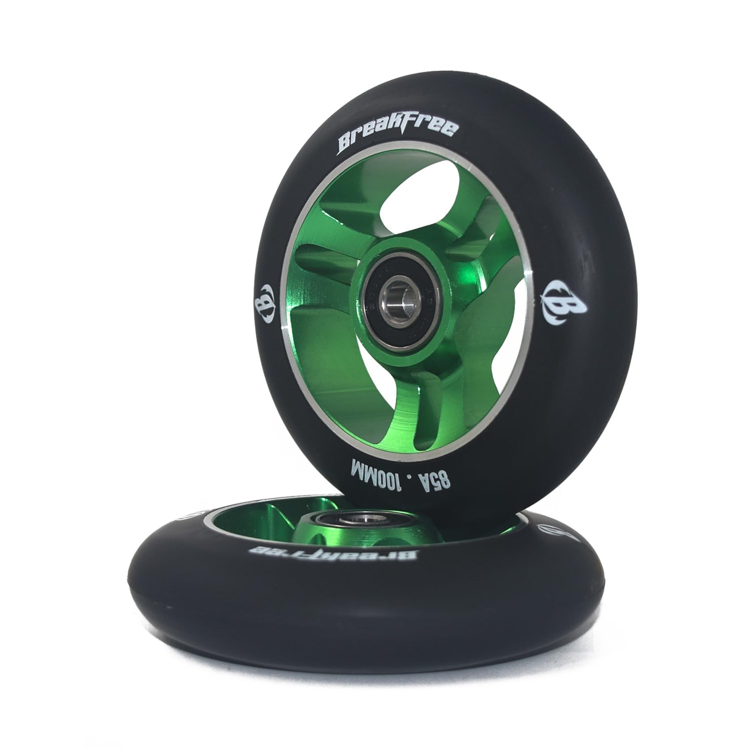 B BREAKFREE Lot de 2 roues de trottinette Pro 100 mm x 24 mm 85A avec noyau en alliage d'aluminium – Roulement, roues de rechange en polyuréthane hautement élastique résistant à l'usure pour extérieur