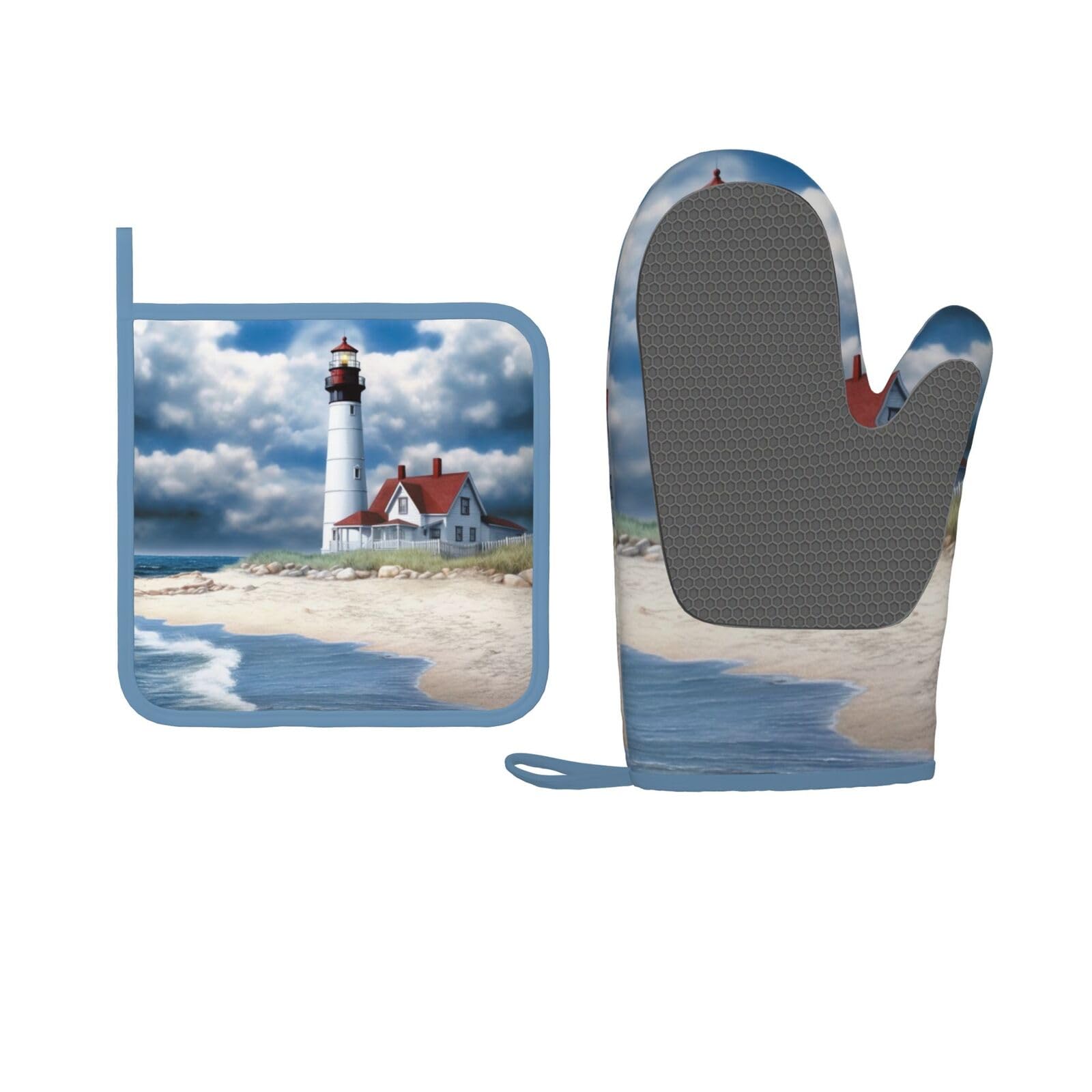 Gants de cuisine et maniques silicone durables avec motif phare de plage