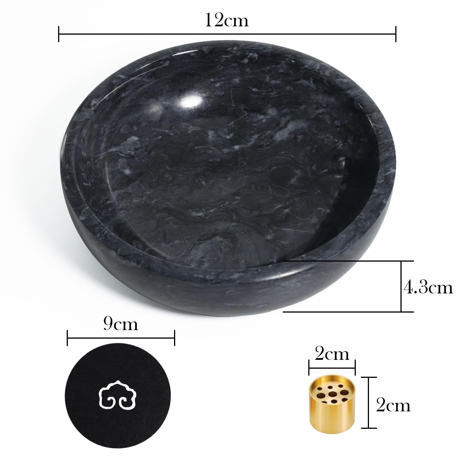 Porte-encens en marbre naturel pour bâtons et encens à refoulement, fait à la main, idéal pour baver, brûler de l'encens, décoration – Noir