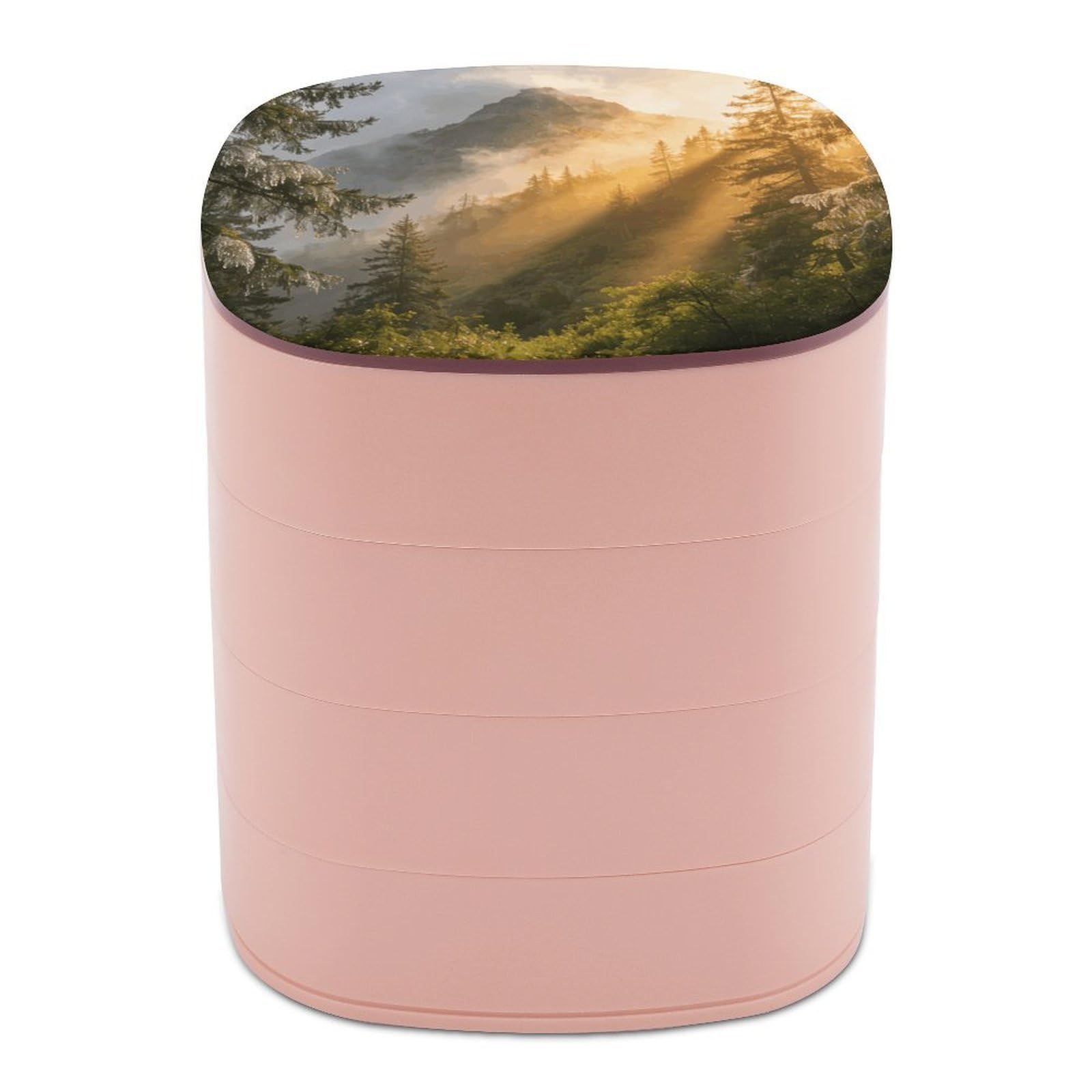 LZQPOEAS Misty Forest Mountain Jewelry Box Women Jewelry Organizer Travel Jewelry Case Cute Necklace Ring Storage Organizer 4-Layer Rotating Jewelry Tray Case with Mirror for Bracelets
