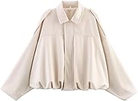 Xunger Women's Oversized Faux Suede Bomber Jacket - Trendy Lapel Pilot Coat Long Sleeve Casual Streetwear