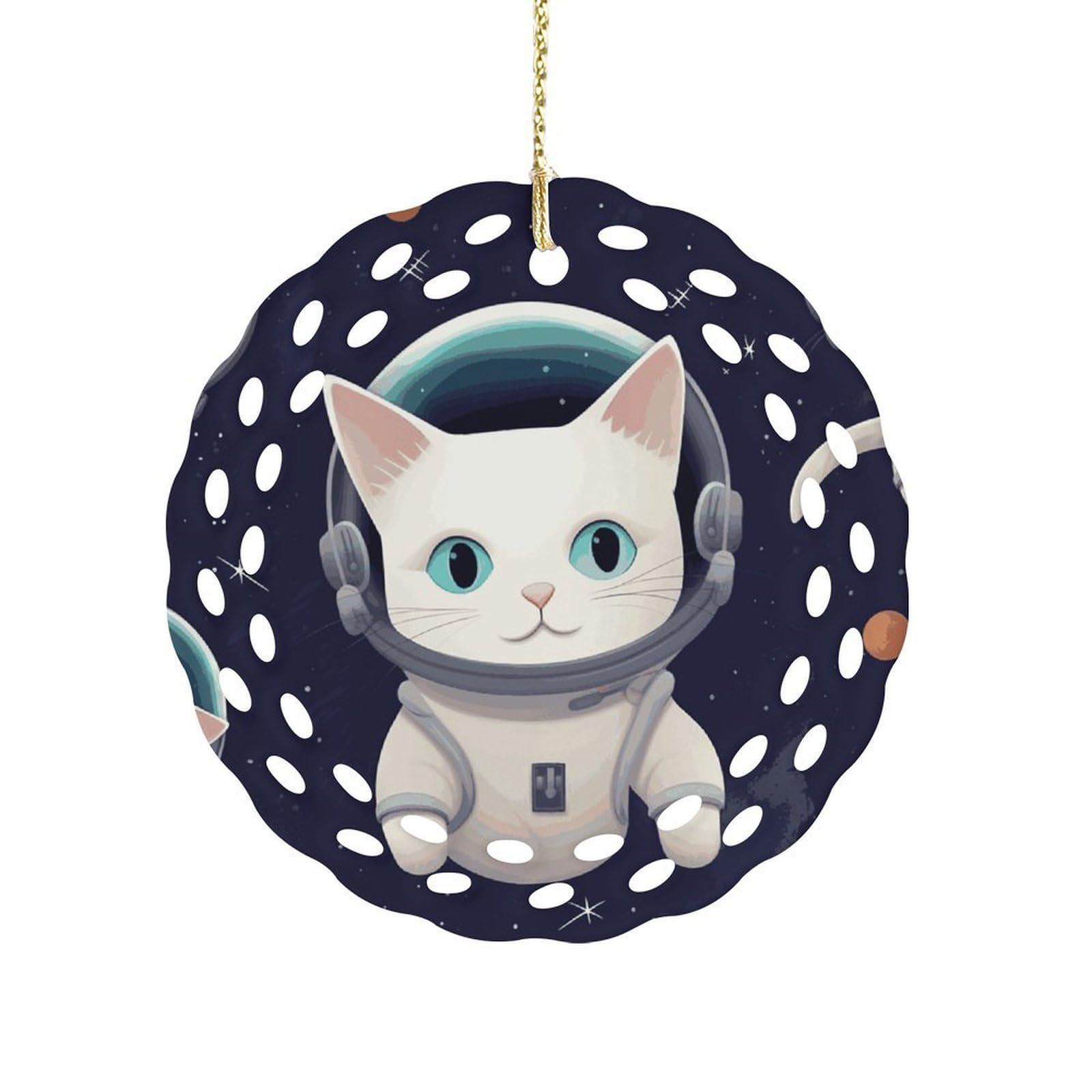 Fekiloot Women's Style Fun Cat Astronaut Ceramic Ornaments 3 Inch Round,Holiday Keepsake For ,Girls,Pet Owners,Hanging Ornament Gifts Idea For Home