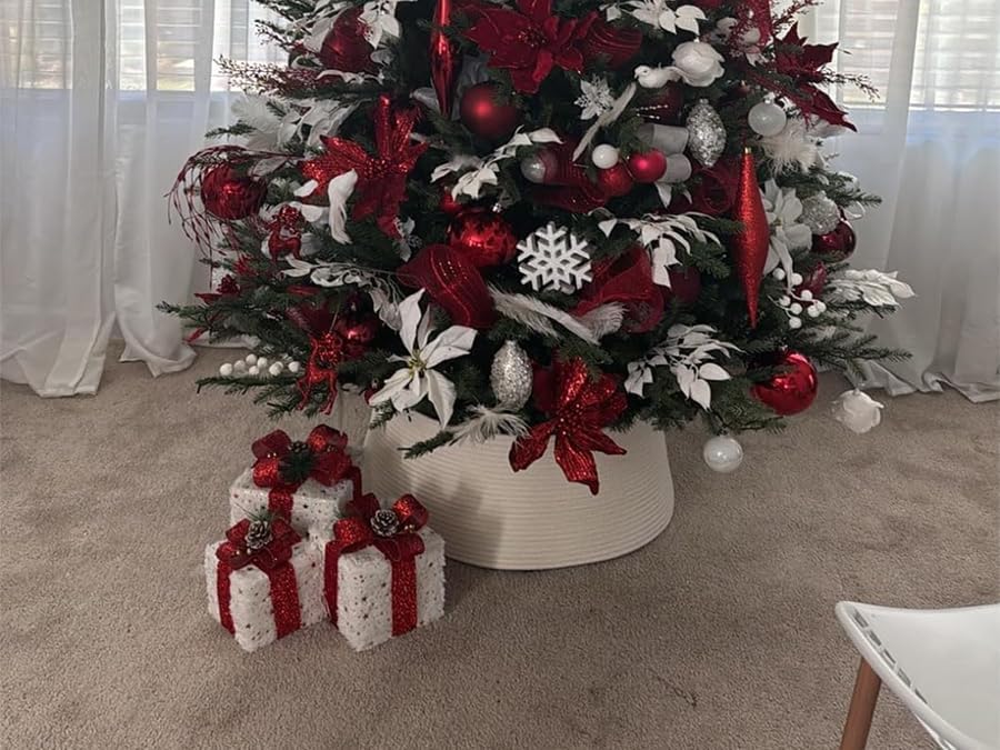 Miniatura 7 de Decoraciones de Navidad juego de 3 cajas de regalo iluminadas de Navidad, decoración de Navidad pequeña con 60 luces LED de hadas blancas cálidas