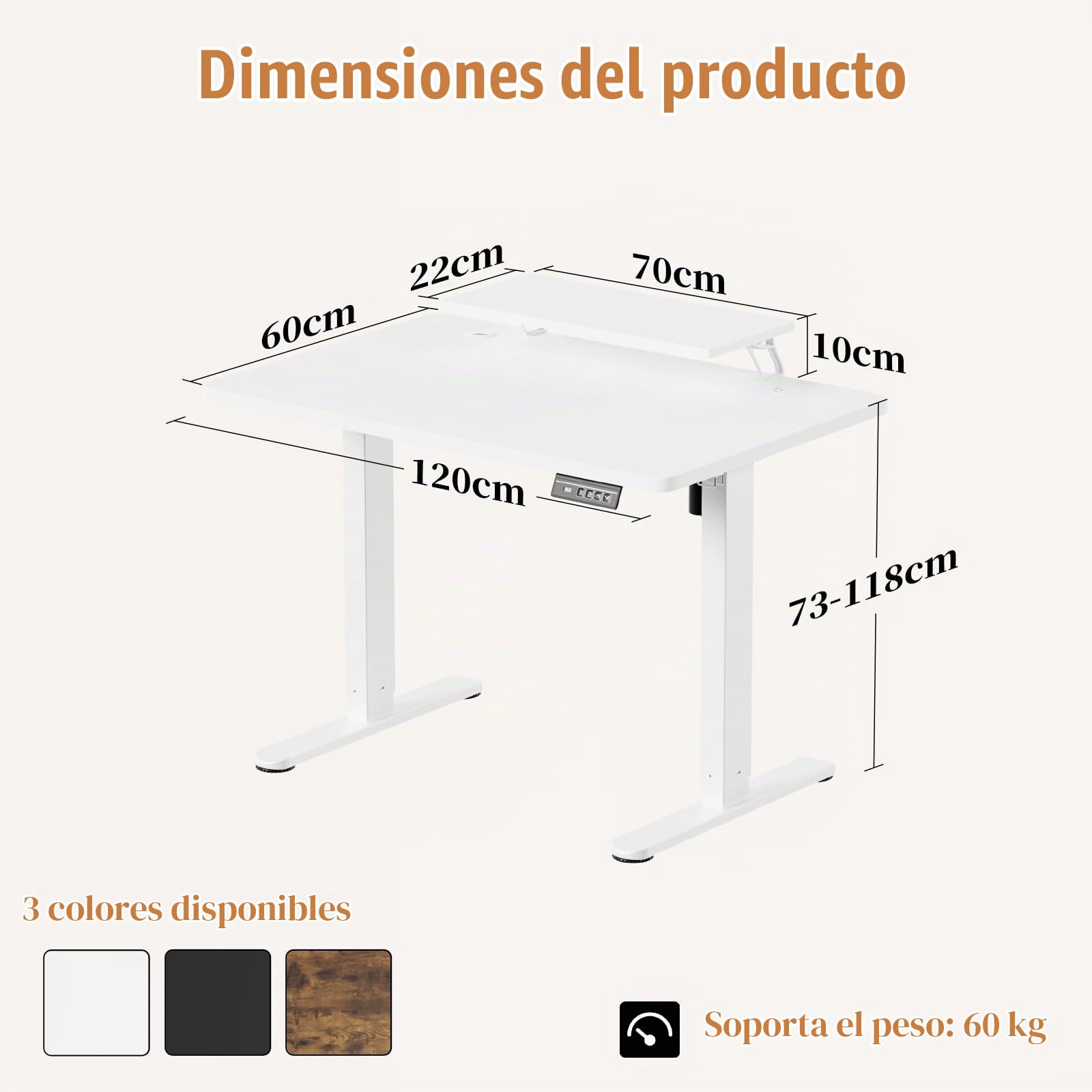 TRIUMPHKEY 120x60cm Escritorio Elevable Eléctrico con Soporte para Monitor, Escritorio Regulable en Alturacon 2 Alturas de Memoria, Mesas de Ordenador, Escritorios de Oficina Blanco