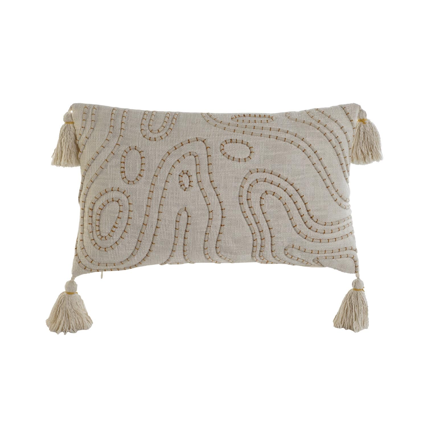 Coussin coton brodé écru 50x15x30 cm 380g oreiller salon chambre