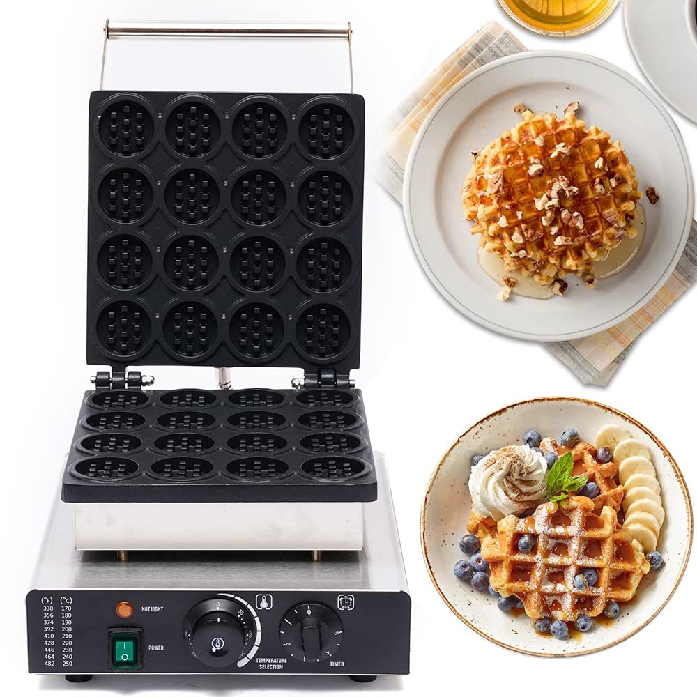 16-Grids Waffle Maker Electric Pancake Maker Non-stick Stainless Steel Waffle Making Machine Double Sided Pancake Making Machine with Temp and Time Control for Home Restaurant