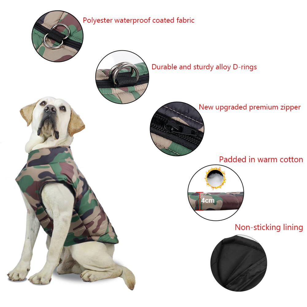 FEimaX Hondenjas Waterdicht Winter Warm Jasje Puppy Vest Buiten Huisdier Winddicht Kleding Hond voor Koud Weer, Gevoerd Harnas met D-ring voor Kleine