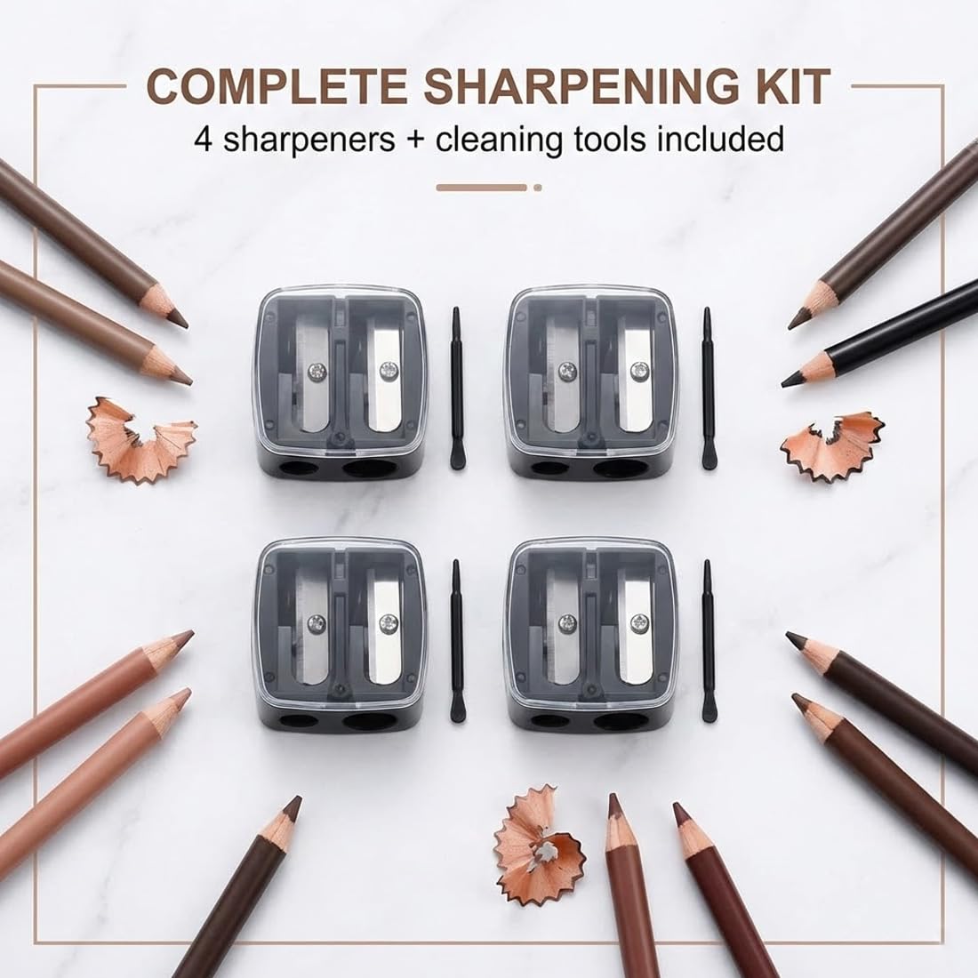 4 Pack Taille-Crayon Maquillage, Duo-Spitzer pour Crayons Cosmétiques, Taille-Crayon Universel pour Sourcils, Kajal, Eyeliner & Crayon à Lèvres avec Couvercle Transparent, Noir