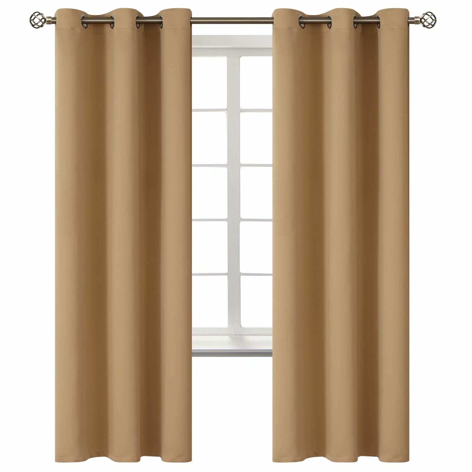 BGment Blackout Curtains for Living Room - Grommet Thermal Insulated Room Darkening Curtains for Bedroom, 2 Panels of 42 x 72 Inch, Khaki