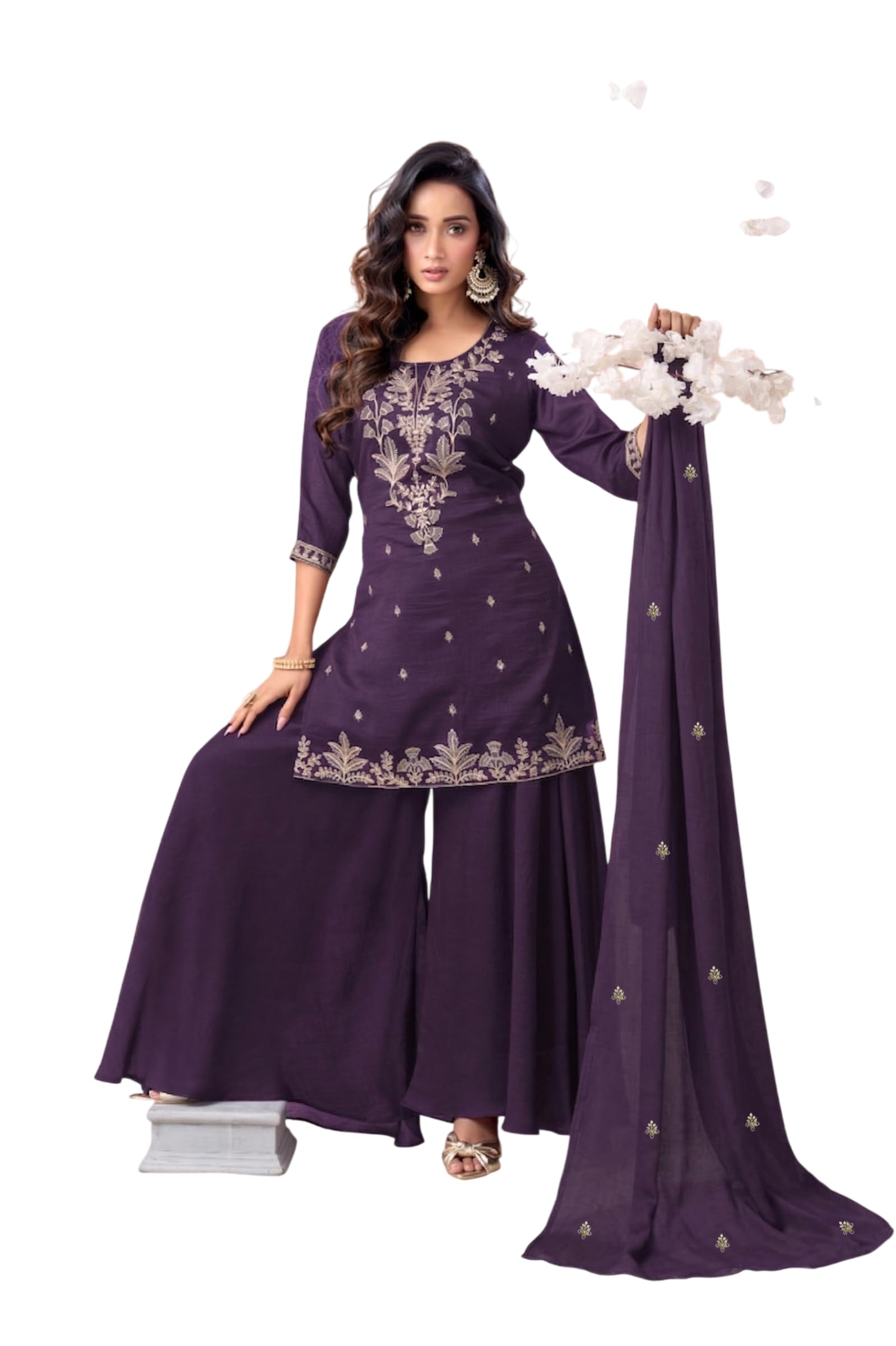 colorx Women’s Embroidered Kurta Palazzo Set with Dupatta, Ethnic Straight Kurti with Wide Leg Pants,Designer Suit for Women Elegant Outfit With Full Innar.-picture-35