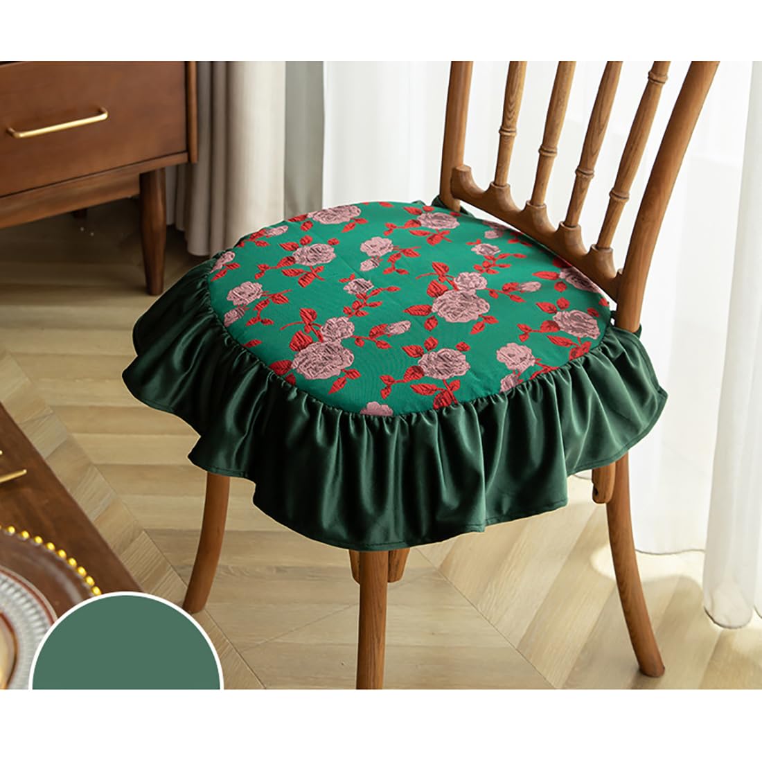 VHJdtE Seat Cushion, Dining With Straps|Removable And Washable All-Season Seat Pads|Comfortable Upholstered Butt Pad(Dark Green)