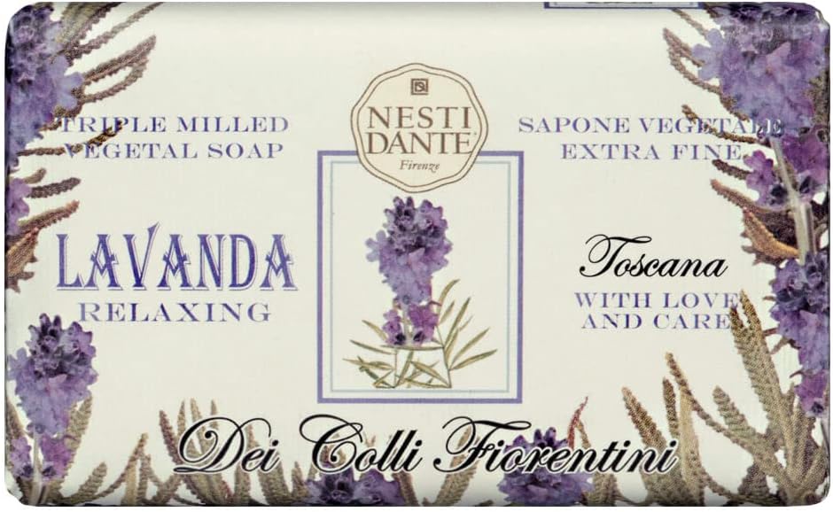 Dei Colli Fiorentini Lavender Triple Milled Soap Bar 250g | Italian Vegan Soap | Calming & Stress-Relieving Lavender | Moisturizing Gentle Cleanser | Paraben, GMO, PEG & Petrochemical-Free