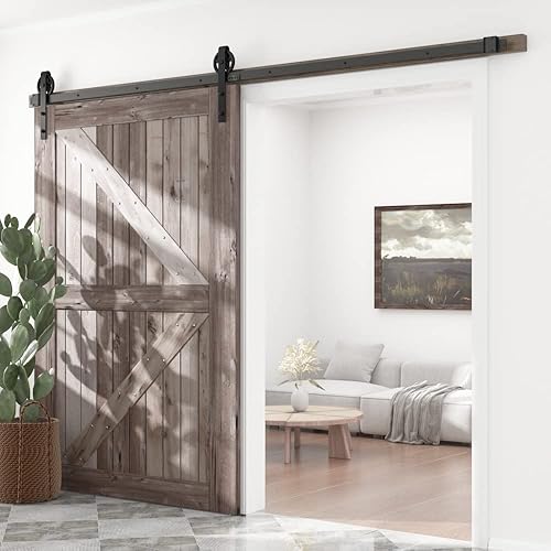 Miniatura 10 de SKYSEN - Kit de rieles de 6.6 pies de largo y artículos para montar una puerta de granero corrediza, color negro (rueda grande)