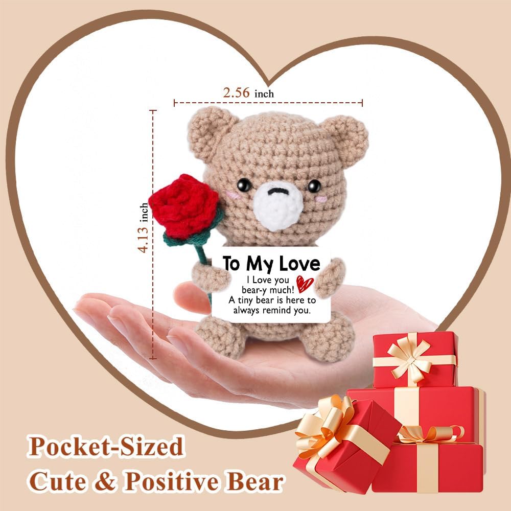 Valentines Day Gifts Her Him, I Love You Positive Crochet Bear Decor, Anniversary Romantic Gift for Women Men Wife Girlfriend, Birthday for Husband Couple, I Love You Positive Crochet Bear Decor