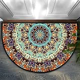 Abstract Mandala Half Round Door Mat Indoor Outdoor Entrance, Boho Mandala Non Slip Doormats, 24 x 3