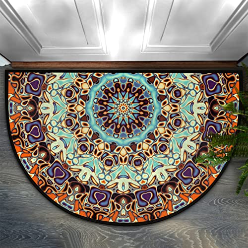 Abstract Mandala Half Round Door Mat Indoor Outdoor Entrance, Boho Mandala Non Slip Doormats, 24 X 36 Washable Semi Circle Floor Mats Area Rugs Welcome Entrance Way Mats For Home Kitchen Patio #TOP18