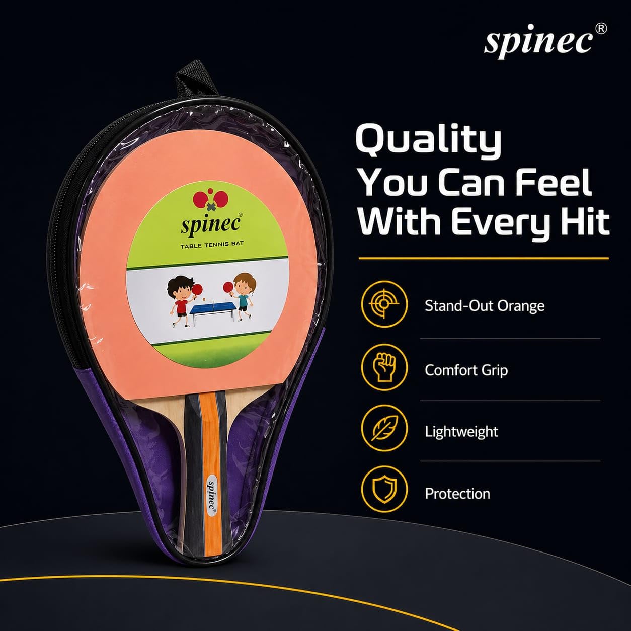 Spinec Tyro Table Tennis Bat Orange (1 Racket) | Perfect for