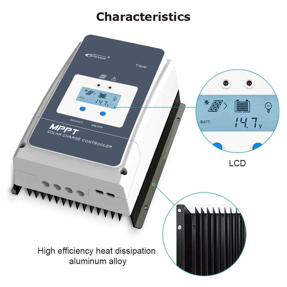 EPEVER 50A MPPT Regolatore di Carica Solare 12V/24V/36V/48V con Display LCD, Tensione a Circuito Aperto Fino a 150V per Sigillato, GEL, Allagato e Utente - Tracer 5415AN