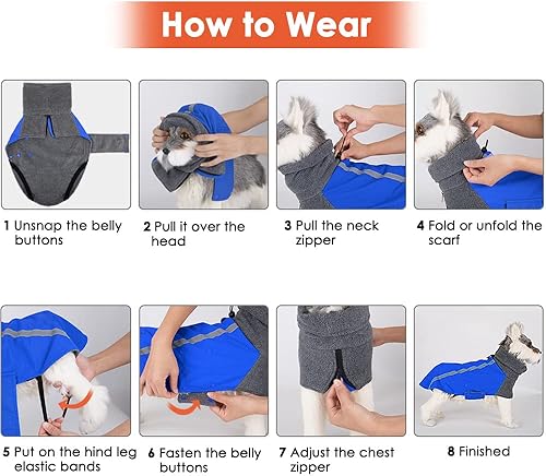 Miniatura 5 de SlowTon - Abrigo de invierno para perro, cálida chaqueta para perritos para exteriores con forro polar y bufanda de cuello de tortuga, chaleco para