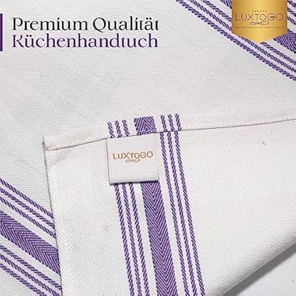 LUXTOGO®️-Geschirrtücher Baumwolle Set,100% Baumwolle Küchentücher Ringgesponnene Fischgrätenmuster Extra Dicker 250g/m²Geschirrhandtücher-50x70cm Küchenhandtücher für Küche,Restaurant(Lilac,Pack of5) – Bild 5