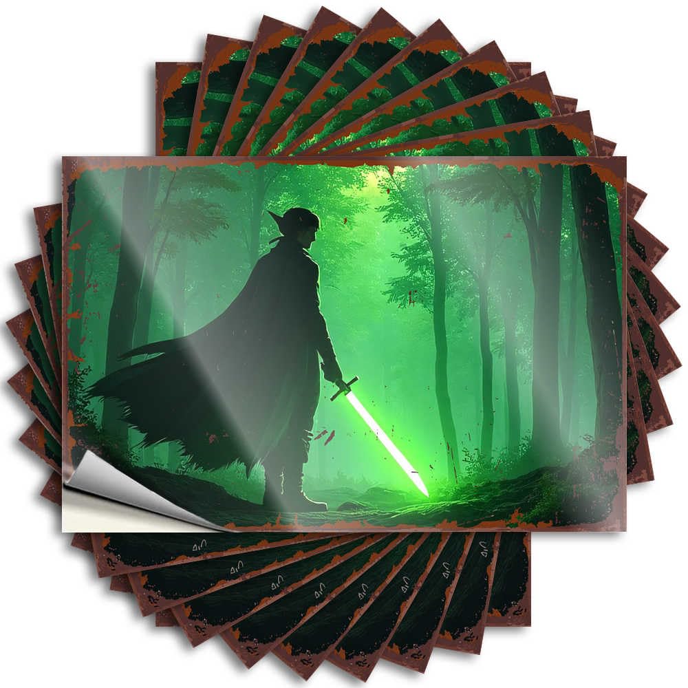 Bedroom Decor for Men, Quote Outdoor Bumper Silhouette of A Warrior Holding A Glowing Sword in A Mystical for | Winter Waterproof Vinyl Stickers(12X18CM)