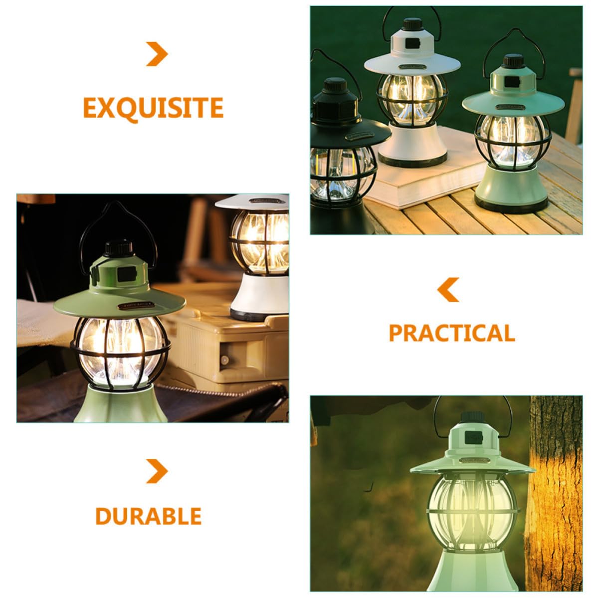 Lampe de Tente Portable Rétro Rechargeable 1 Pièce 3000mah | Poignée Intégrée, Luminosité Réglable, Fer et PC Polypropylène, Usage Camping et Tente