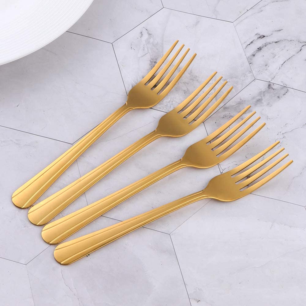 MINGYU Dinner Forks Stainless Steel Set of 12 - Lightweight Gold Titanium Fork Silverware Salad Forks Flatware Sets Dishwasher Safe for Restaurant Wedding Party — Amazon image 7