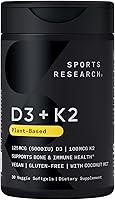 Vista 10 de Sports Research® Vitamina D3 + K2 con aceite de coco, vitamina D vegana 5000iu y vitamina K Mk7 de 100 mcg para apoyo óseo e inmunológico
