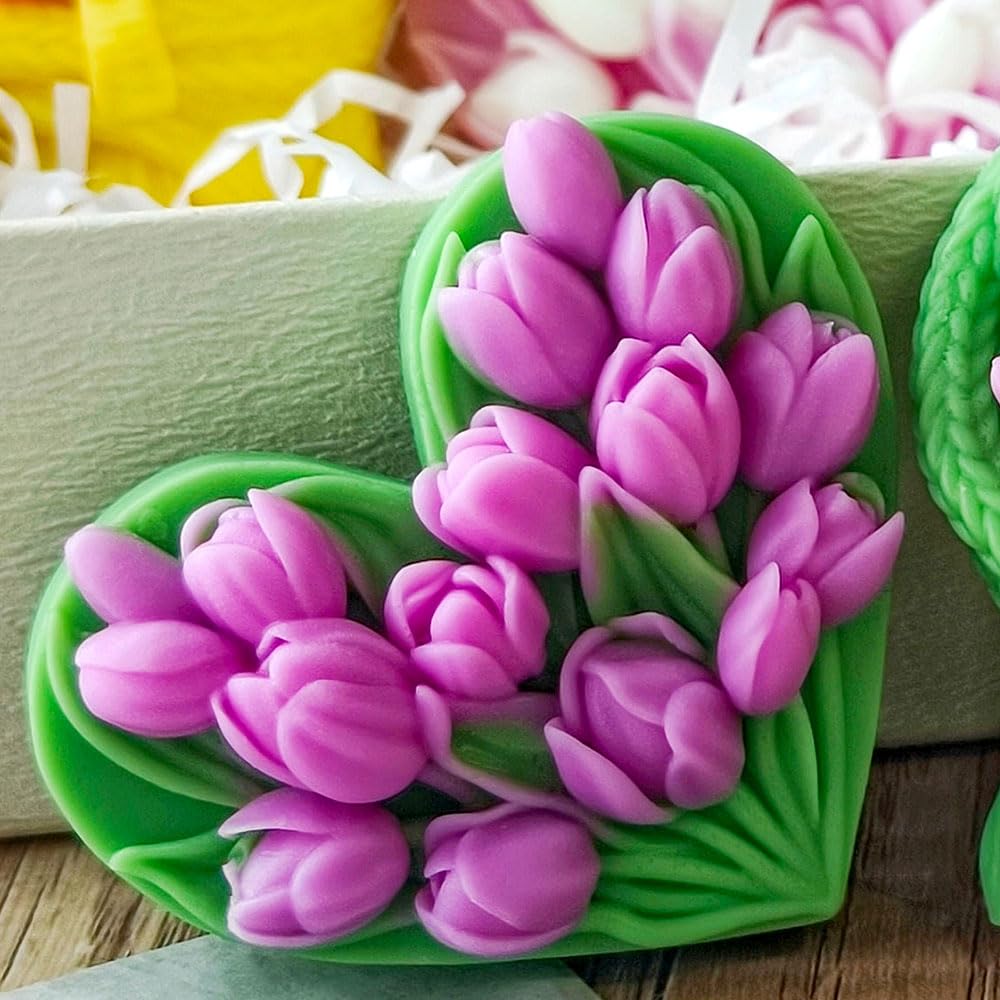 Moldes de silicona con forma de corazón y tulipán, moldes de silicona para manualidades, tulipanes florales, moldes de resina epoxi para flores, tulipán, chocolate, velas, jabón, suministros para