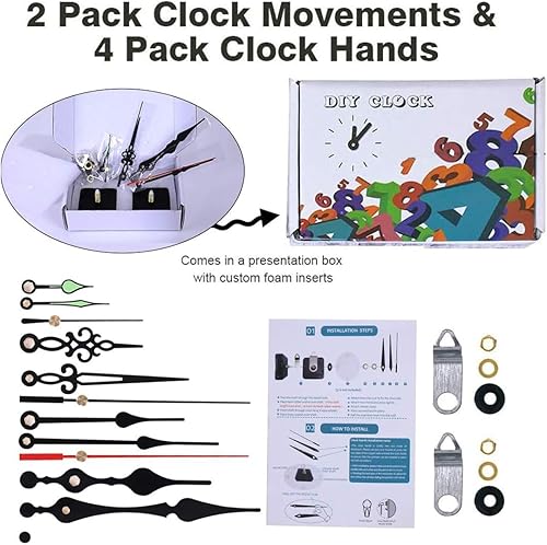 Miniatura 7 de EMOON Paquete de 2 mecanismos de reloj sin tictac con 4 manecillas de reloj, kit de motor de movimiento del reloj para reparación de reloj,