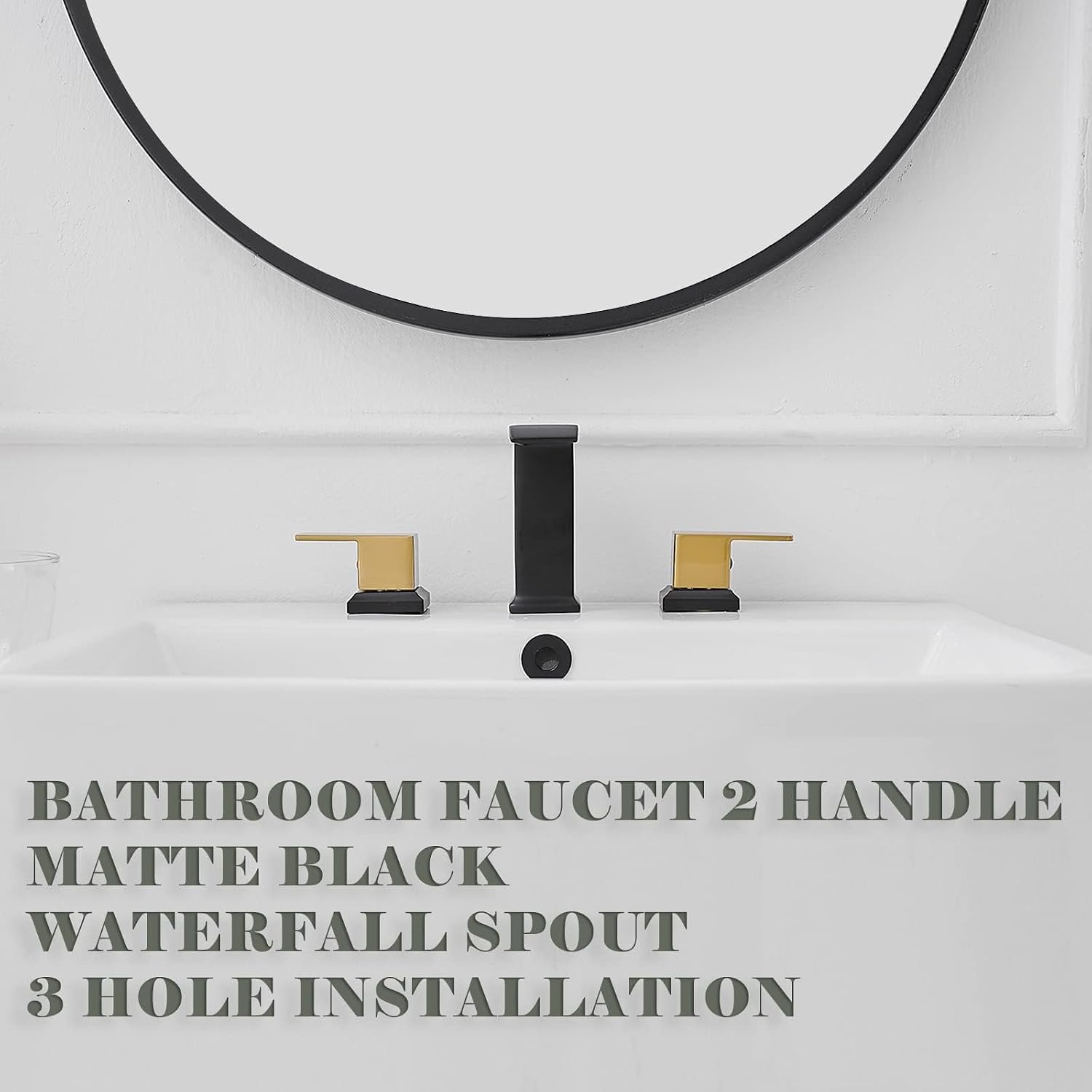Widespread Bathroom Faucet Waterfall Gold and Black Bathroom Sink Faucet 3 Hole 2 Handle Modern Lavatory Basin Tap with Pop Up Drain