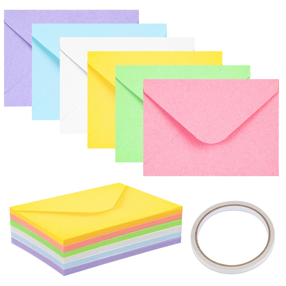 60 Piezas Sobres de Colores de 105x155 mm, Sobres Pequeños con Cinta Adhesiva de Doble Cara para Tarjetas de Felicitación, Invitaciones, Tarjetas de Cumpleaños, Fiestas y Manualidades (6 Colores)