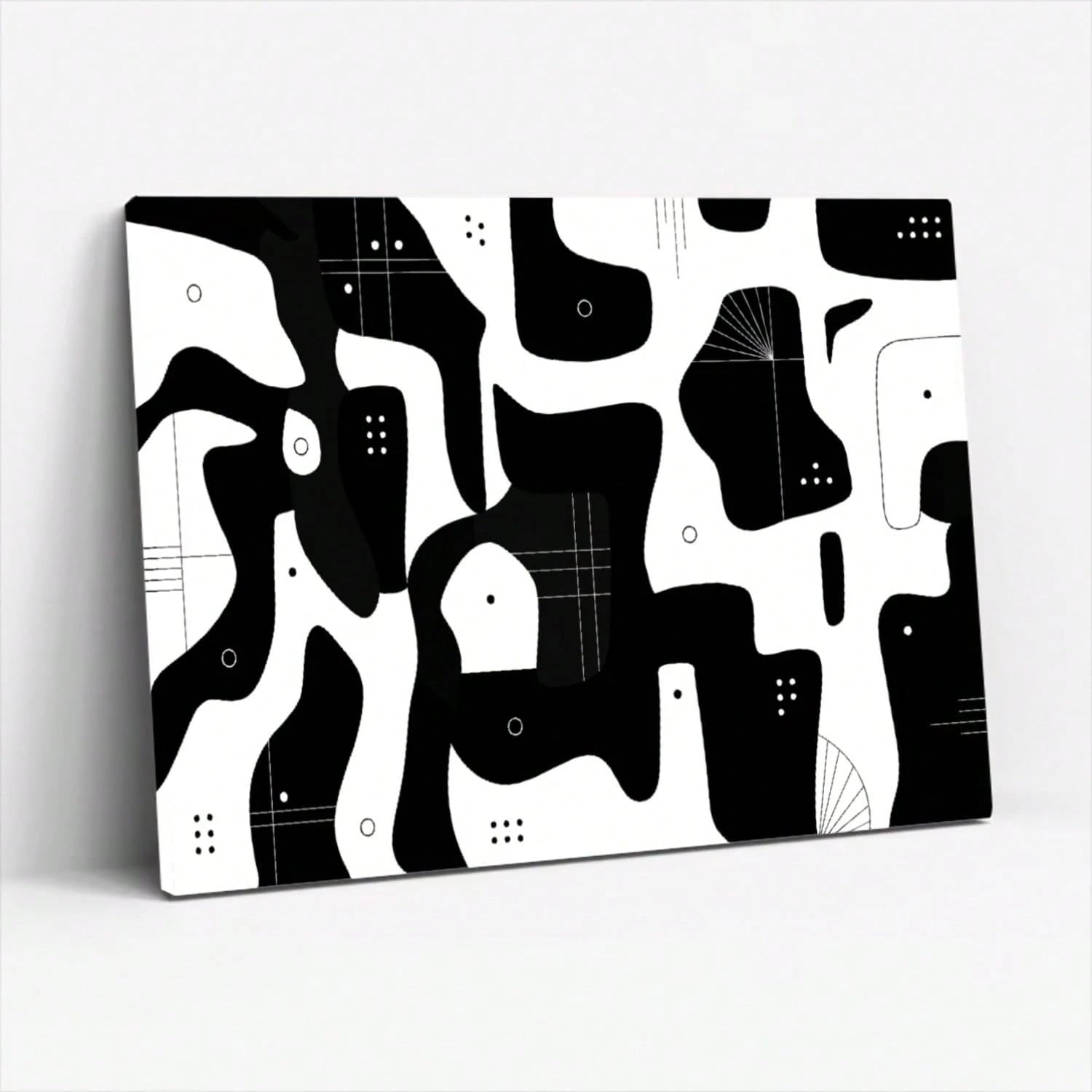 SPXLUCAU Abstract Black And White Geometric Pattern Canvas Wall Art, for Living Room, Bedroom(55x110cm/No frame)
