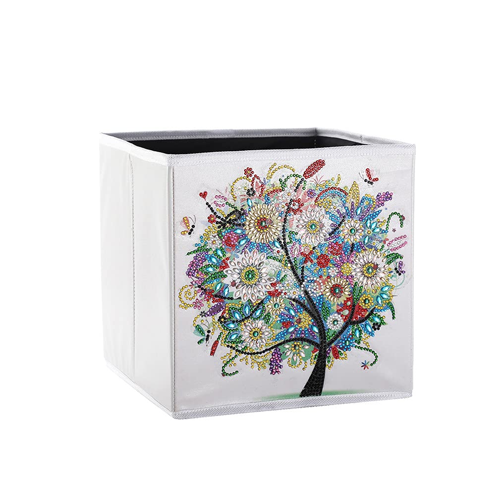 Diamond Painting Folding Storage Cubes Organizer Container DIY Foldable Basket Bin Cross Stitch Embroidery Mosaic Kits Storage Box 9.8"x9.8”x9.8" (Summer Tree 3)