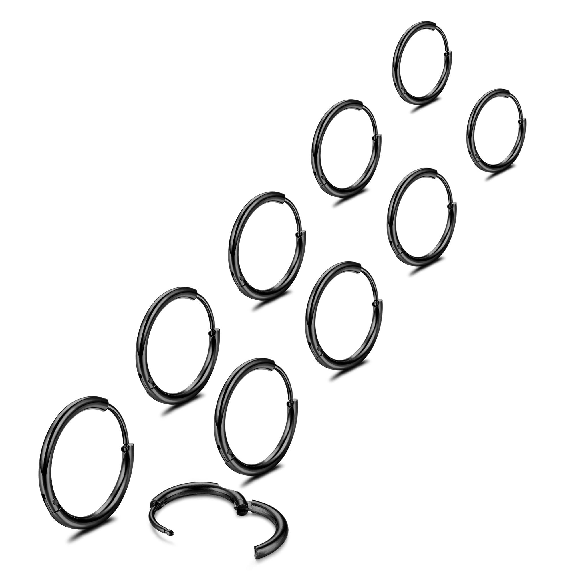 KRFY Pendientes de Aro Pequeño para Mujer Hombre Cartílago de Acero Quirúrgico Pendientes Huggie 6/7/8/9/10MM Daith Helix Anillo de Perforación Joyería Pequeños Pendientes con bisagras Aros Plata