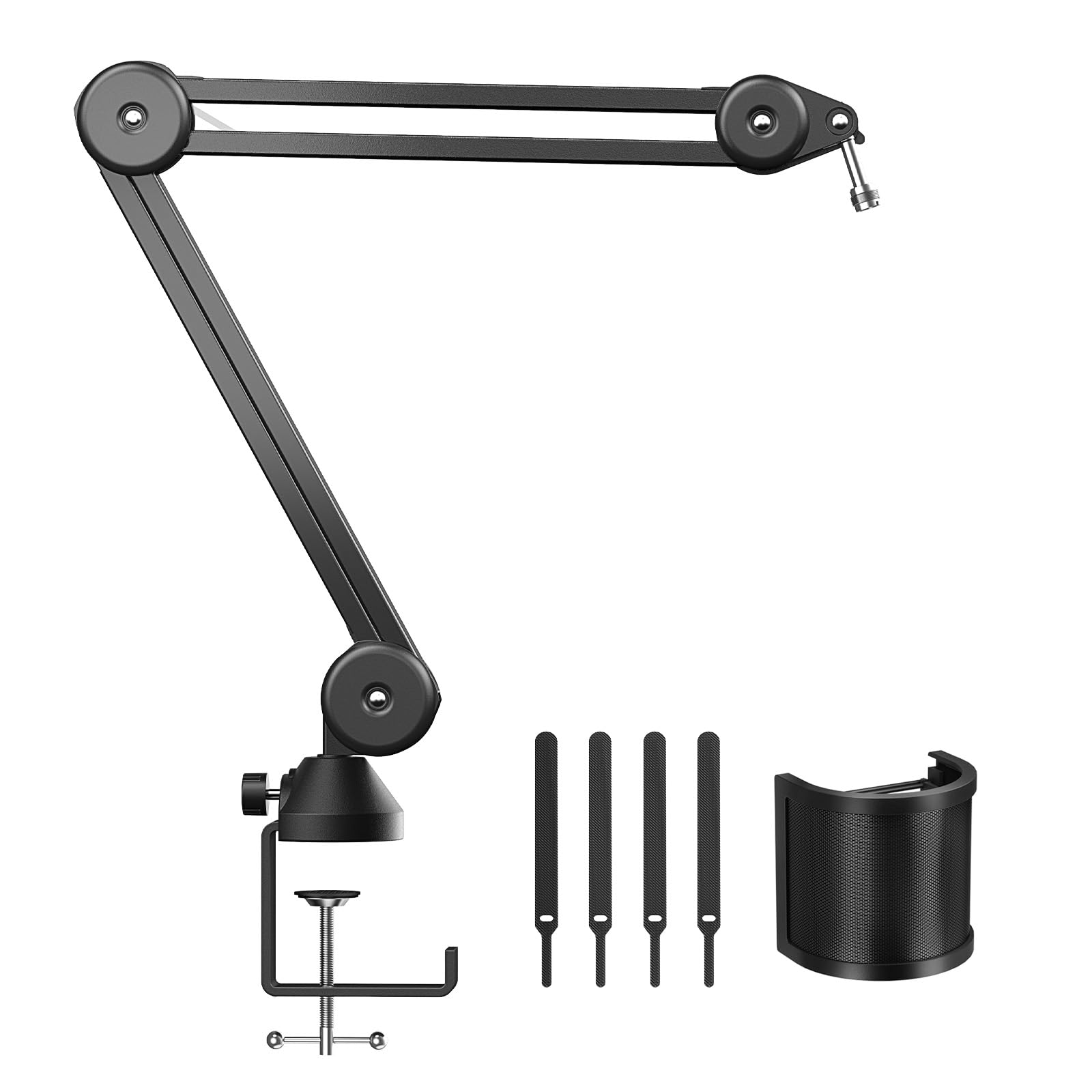 TONOR Microphone Boom Arm, Mic Arm Stand Desk, Microfono Arm with Extra-large Pop Filter and Cable Ties, 3/8’’ and 5/8’’ Screwadapter for Most Microphone, Recording Equipment T40